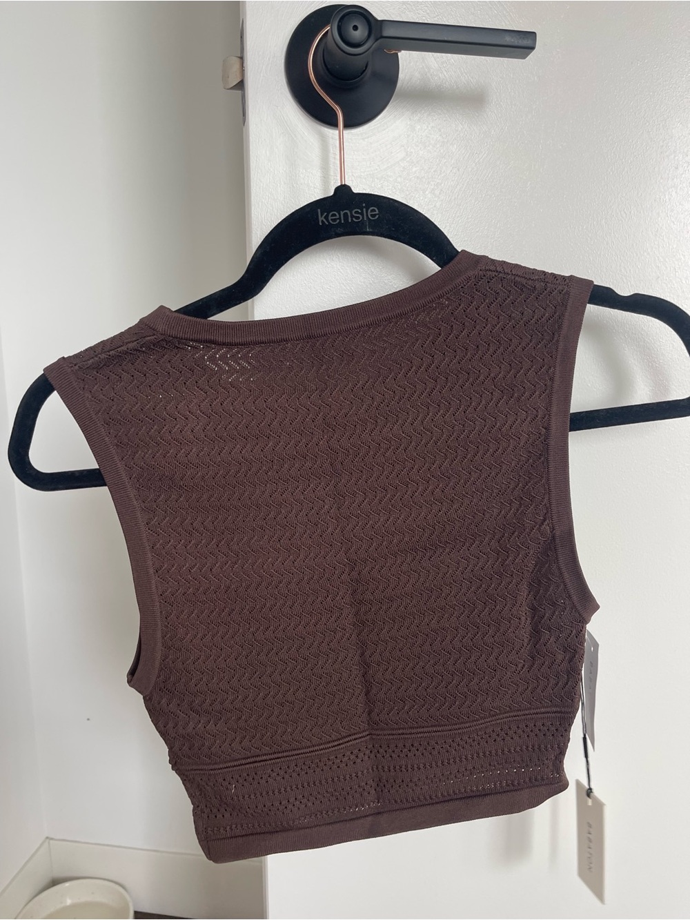 Babaton Chocolate Brown Textured Knit Crop Top - Picture 4 of 5